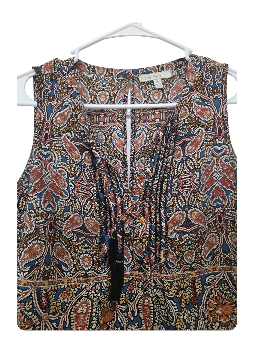 4/$15 Bohemian Paisley Sleeveless Top - Navy & Rust Women's Petite Small - Picture 4 of 8
